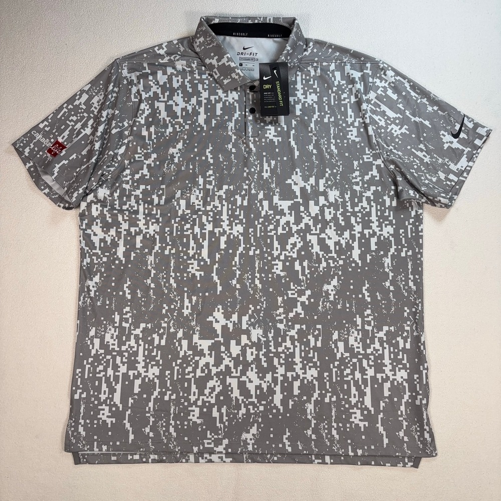 NEW‎ Nike Vapor Golf Polo Men's XL Gray Digital Camo Dri-Fit Standard Fit *LOGO*